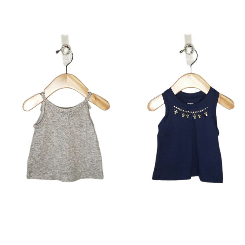 NWT Carter's 0-3 Months Baby Girl Bundle of 2 Tank Tops, Grey & Navy